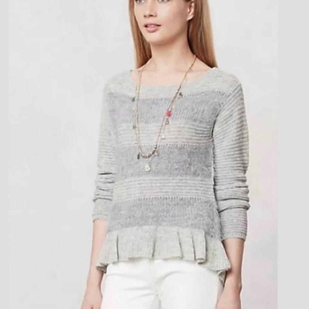 Anthropologie Sleeping on Snow Gray Striped Crew Neck Sweater